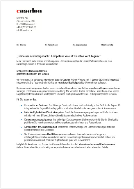 Fusion caston AG wird tegum AG